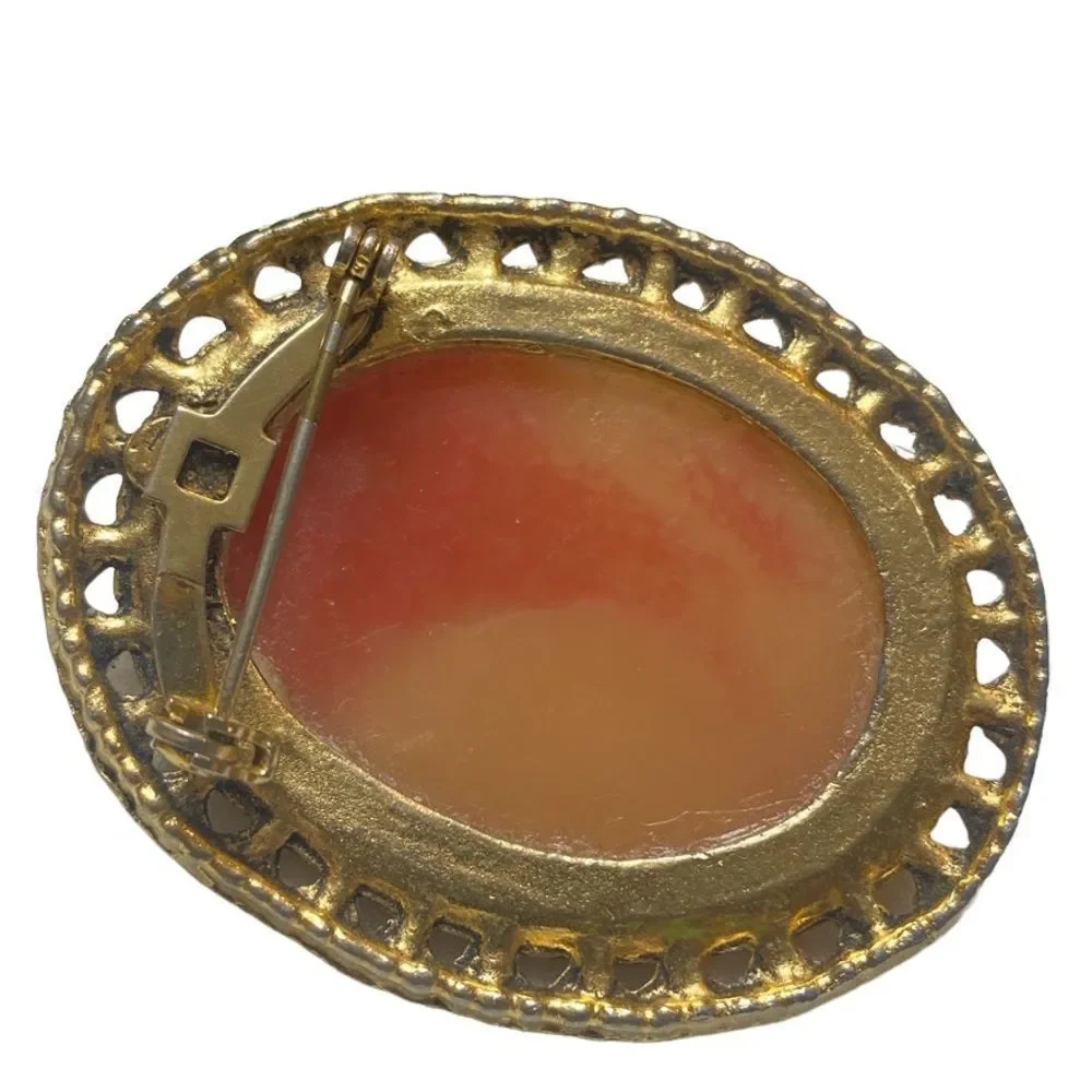 Vintage Carved Celluloid Flower Cameo Brooch